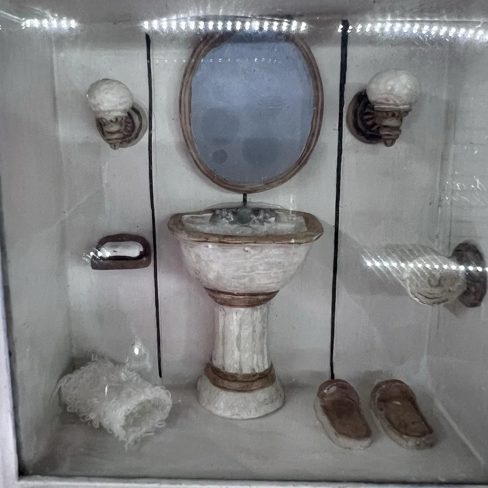 Set of 2 Vintage Wooden Whitewashed 3D Home Décor Bathtub Bathroom Dioramas 6.5